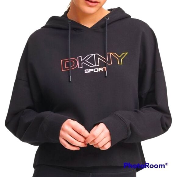 DKNY Sport Ombre-Logo Cropped Hoodie Long Sleeve -C - Picture 6 of 6